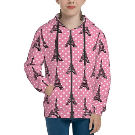 

Hoodies for Women polka dot Eiffel Tower Long Sleeve Sweatshirt Drawstring Zip Up Hoodie with Pockets Teen Girl Clothes
