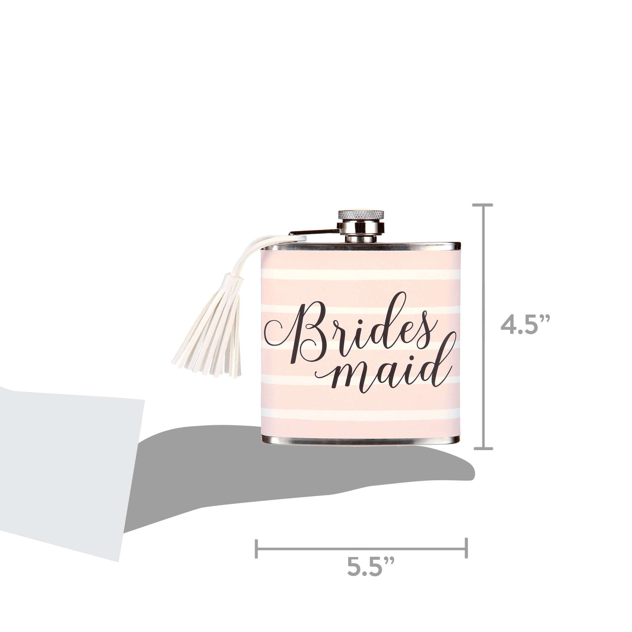 Way to Celebrate Pink & White Stripe Designer Bridesmaid Metal Flask