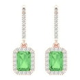thumbnail image 3 of 5.8072 ct Lever-Back Drop Dangle Earrings for Women | 7.5X5.5mm Emerald Cut Simulated Green Diamond | 14K Rose Gold, 3 of 5