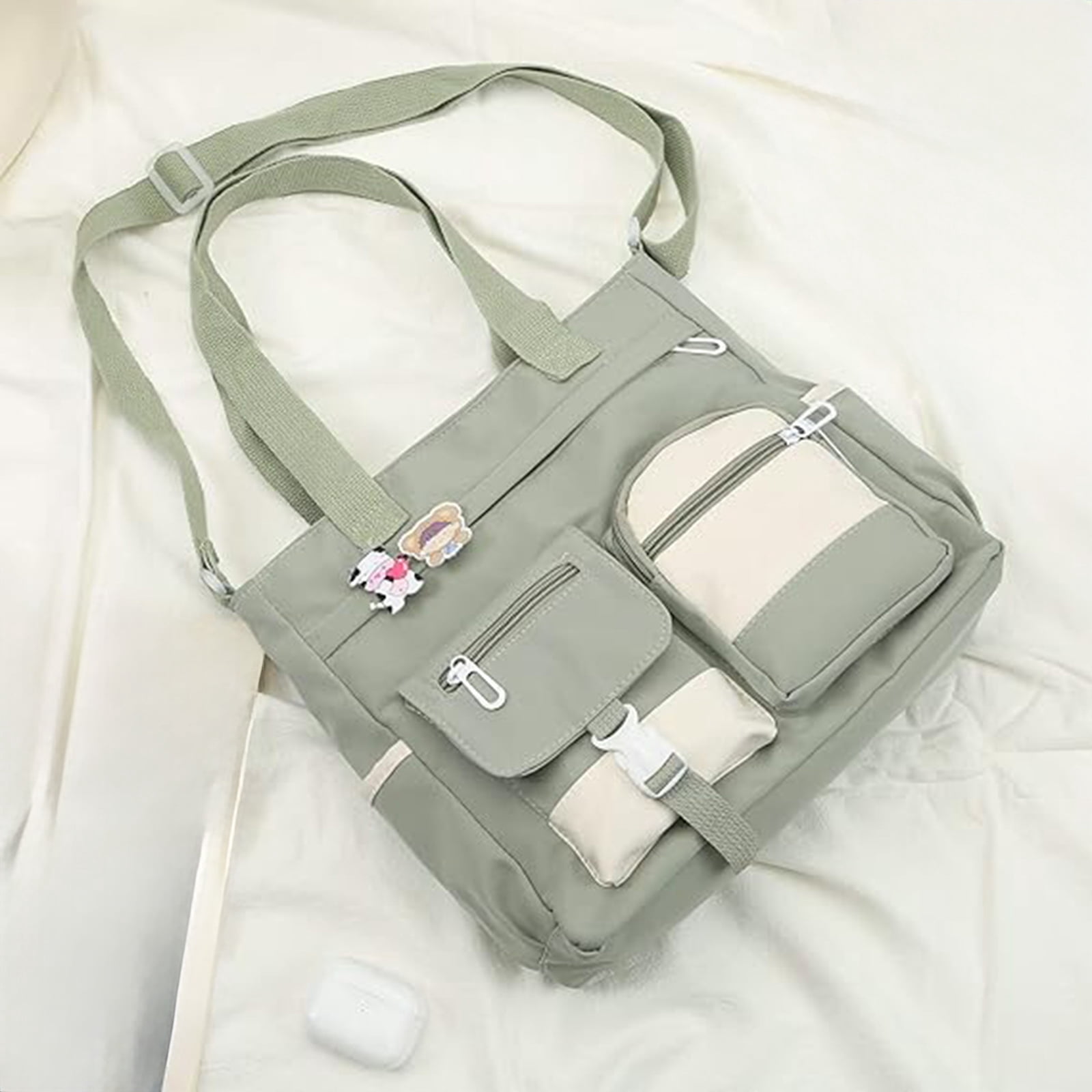 Womens Crossbody Bags for Teens Cute Messenger Purse Nylon Shoulder Tote Bags Multi Pockets Top Handle Satchel Handbags Green
