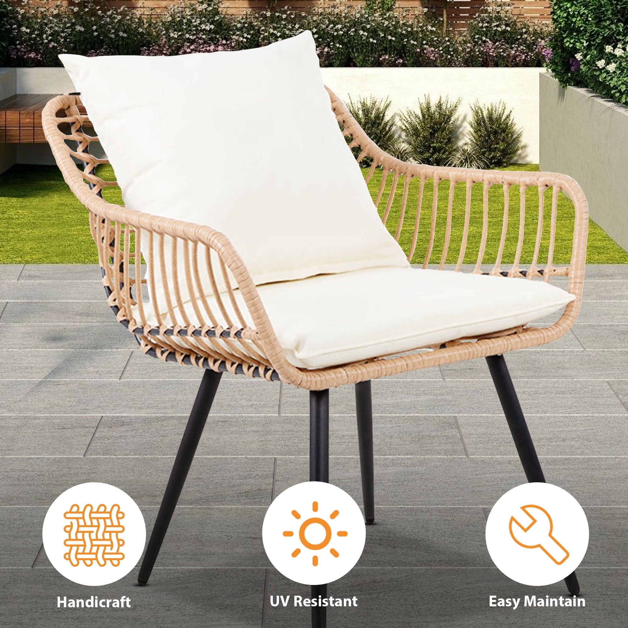 Ainfox 5 Pieces Patio Bistro Furniture Set on Sale,Outdoor Wicker Rattan Chat Conversation Set,Square Coffee Table,Yellow/Beige