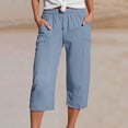 thumbnail image 2 of YMNXA Kids Girls Capri Pants With Pockets Solid Color Elastic Waist Straight Fit Breathable Comfortable Trousers For Daily Wear,Sky Blue,M, 2 of 8
