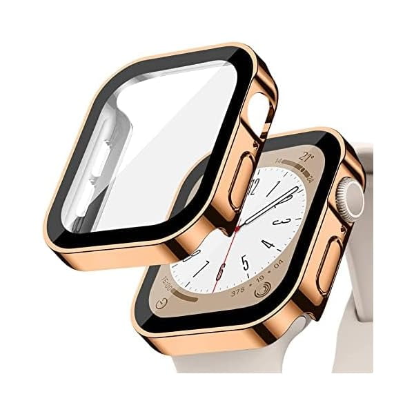 wonima44 Screen Protector for Apple Watch Case Cover Series 10 9 SE 8 7 6 5 4 40mm 44mm 41mm 45mm 42mm 46mm Tempered Glass Waterproof PC Protective Bumper Face for iwatch SE2 gen2 Women Men