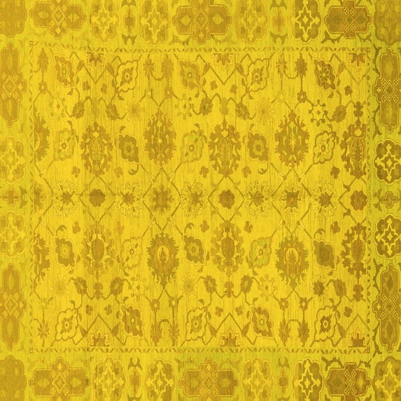 Ahgly Company Indoor Square Oriental Yellow Traditional Area Rugs, 8' Square