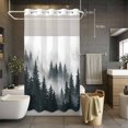 thumbnail image 5 of No Hook Black Pine Forest Shower Curtain with Snap in Liner Set, Misty Tree Clouds Nature Waterproof Fabric Bathroom Curtains with See Through Top Window, Hotel Style Stall 54 x 78 Inch, 5 of 9