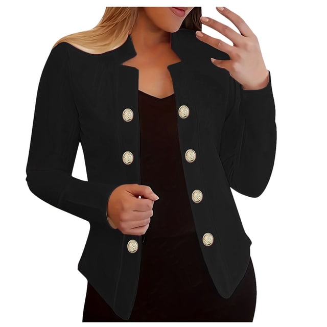 GDREDA Veste Décontractée pour Femmes Steampunk Ourlet Haut-Bas Ouvert devant Manches Longues Blazer Noir,XXXXXL