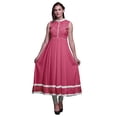thumbnail image 1 of Bimba Pink Art & Craft Printed Women Designer Mandarin Collar Anarkali Dress Indian Ethnic Kurta X-Large, 1 of 6