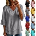 thumbnail image 6 of Linen Shirts for Women 3/4 Length Sleeve V Neck Tunic Tops for Women Flowy Tops for Women Summer Linen Tops Shirts Beach Vacation Tshirts Summer Blouses for Women,Gray,2XL, 6 of 6
