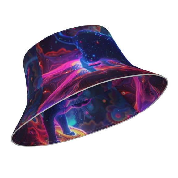 Kdxio Reflective Bucket Hat - Cosmic Cat Psychedelic Journey Print Bucket Hat for Men,Women