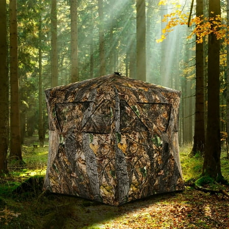 Resenkos 3 Person Pop-Up Hunting Blind with Tie-Downs Fiberglass Brown