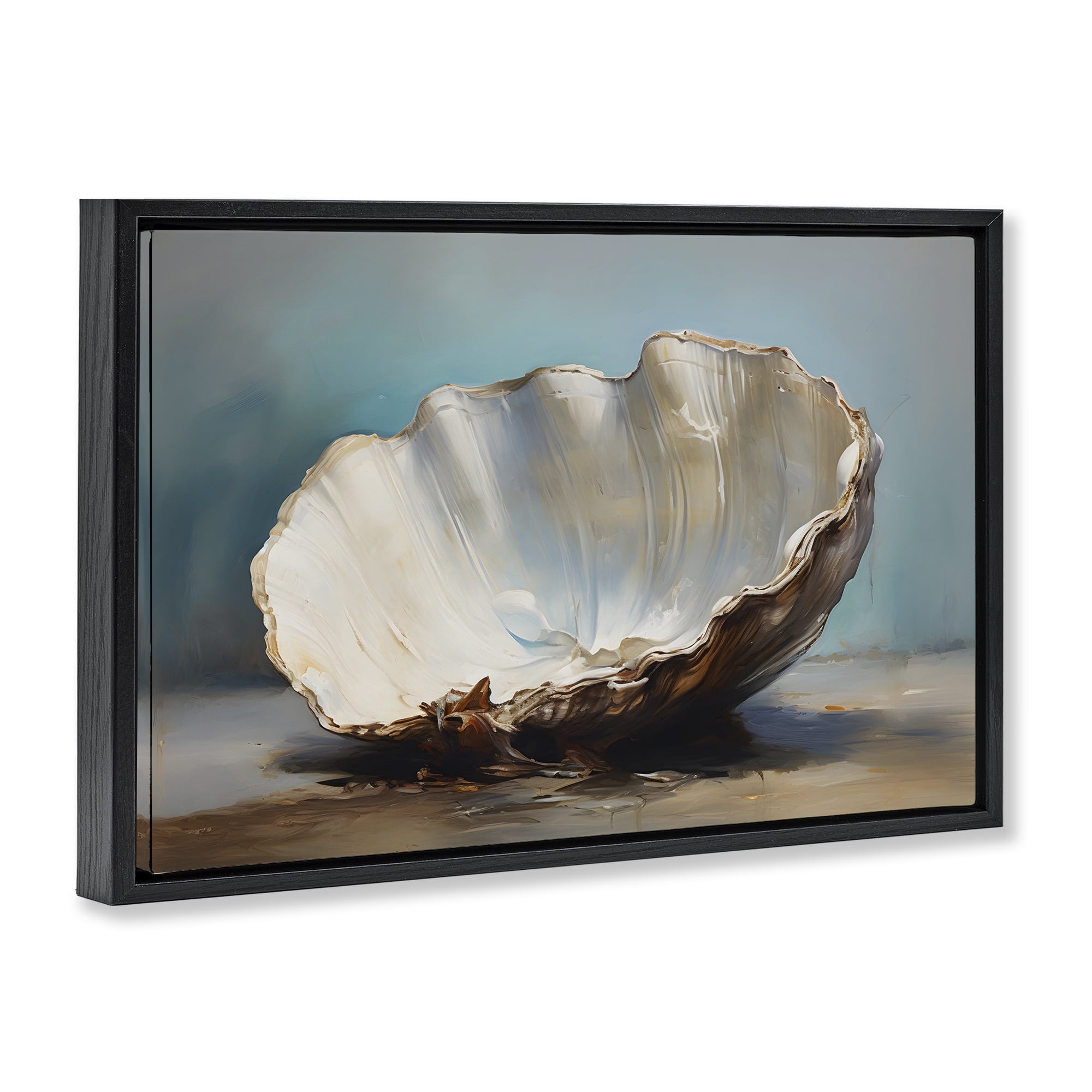 Stupell Industries Neutral Shell Still Life Nautical & Beach Painting Black Floater Framed Canvas Art Print Wall Art, 25 x 17