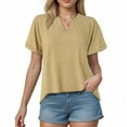 thumbnail image 4 of vigerkar Womens Tops Short Sleeve V-Neck T Shirts Casual Basic Tees Trendy Clothes (Khaki, L), 4 of 9
