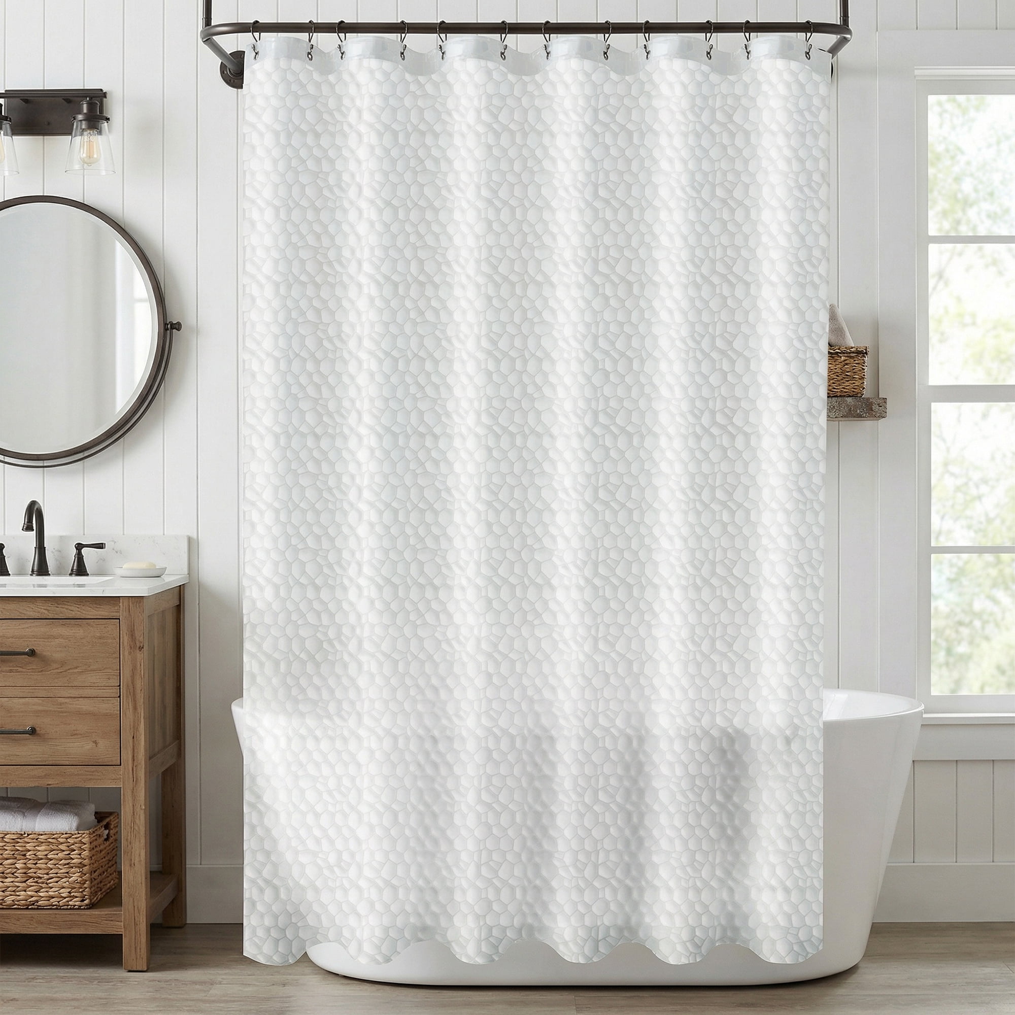 Unique Bargains Semi-Transparent Waterproof Bath Curtain with 12 Hooks Clear 71"W x 71"L