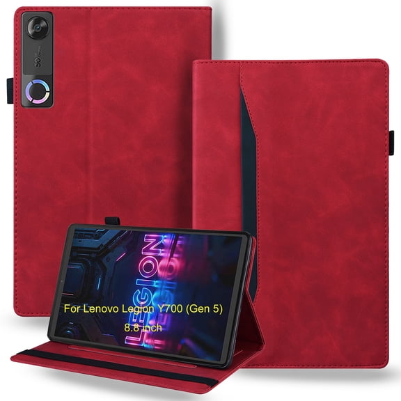 DWaybox Tablet Case for Lenovo Legion Y700 (Gen 5) 8.8 inch 2026 Model TB323FU, Retro PU Leather & TPU Hybrid Shockproof Cover with Kickstand, Card Slots, Anti-Slip Grip Strap -Red