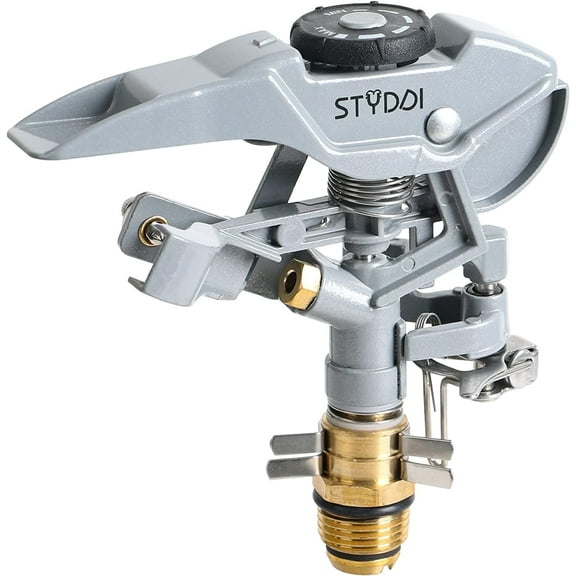 STYDDI Metal Impact Sprinkler Head, Zinc-Alloy Pulsating Water Sprinkler Head with 1/2" NPT Thread, Metal Adjustable Circle Pattern Impulse Sprinkler Head for Lawn, Yard,, 20' - 43' Spray Radiu