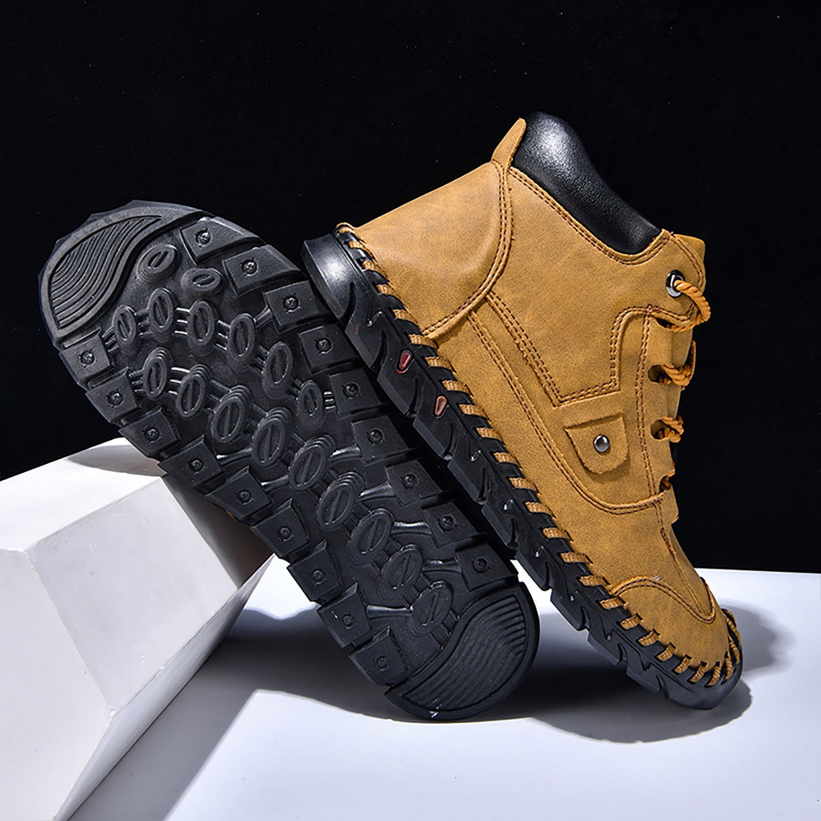 Dakaela Mens Casual Leather Shoes Lace up Ankle Chukka Boots 