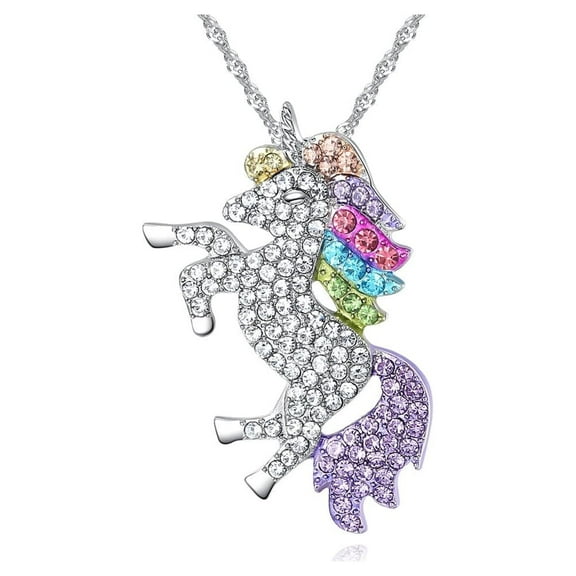 Multi-Colored Unicorn Pendant Necklace made with crystals