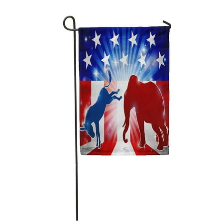 Elephant American Flag - SIDONKU Elephant and Donkey in Silhouette Facing Off American Flag Garden Flag Decorative Flag House Banner 12x18 inch
