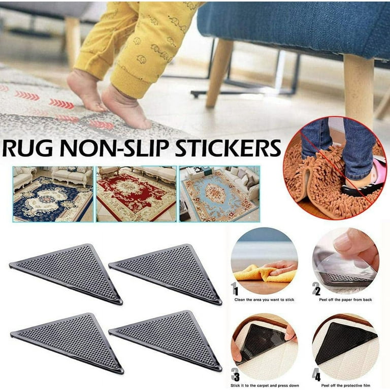 4pcs Rug Non-Slip Stickers, Triangle Rubber Mat Sticker, Reusable Washable  Carpet Stickers for Floor Mats, Home Bath Room Corners Pads