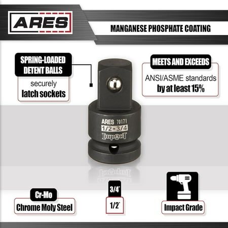 

ZNGYXN Reliable High-Quality and Durable ARES 70170 Impact Socket Adapter for 1/2-Inch F to 3/8-Inch M - Constructed from Chrome Molybdenum Steel - Exceeds ANSI Standards for Extended Lif