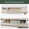 thumbnail image 5 of FEZIBO Electric Standing Desk, 48 x 26 Inches Height Adjustable Table, Ergonomic Home Office Furniture with 3 Drawers, White Frame/Light Walnut Top, 5 of 8