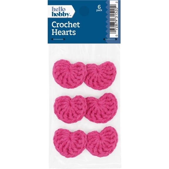 Hello Hobby Accessory Crochet Hearts in Pink, 6 Piece Set