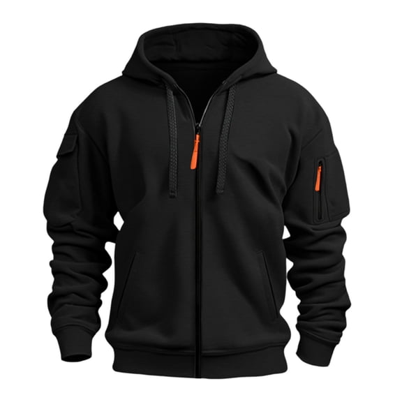 Trikvn Men's Full Zip Hoodies Sweatshirts Long Sleeve Casual Athletic Jackets with Arm Zipper Pockets Outdoor Hiking Workout Activewear Winter Coats Relaxed Fit Outerwear