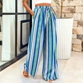 thumbnail image 7 of Lumtrix Striped Pants Women Summer Lounge Wide Leg Slacks Casual High Waist Trousers with Pockets Blue 2XL, 7 of 7