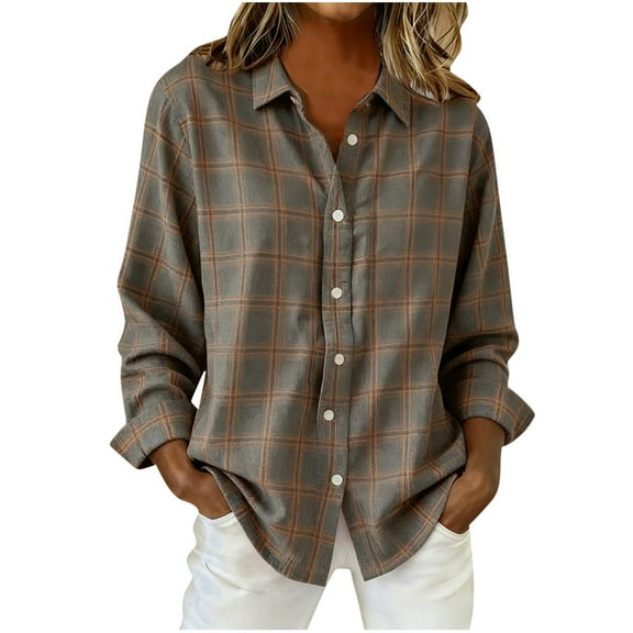 Women's Christmas Plaid Shirt Tops Button Down Top Lightweight Holiday Festival Outfits Long Sleeve Plaid Jackets