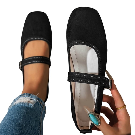 Purcolt Flats for Women Comfortable Square Toe Shallow Mouth Ballet Flats Soft Retro Slip On Mary Jane Flats for Work Office Walking