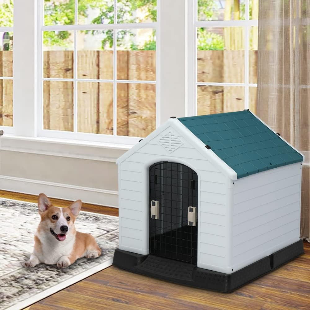 ZYPPP Plastic Dog House, Pet Dog Kennel Water Resistant for Small Medium Sized Dogs with Door, Indoor & Outdoor Use (28" H)