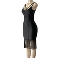 thumbnail image 2 of Women's Strappy Top Cutout Tassel Fringe Hem Bodycon Fit Midi Bandage Dress Black L, 2 of 7