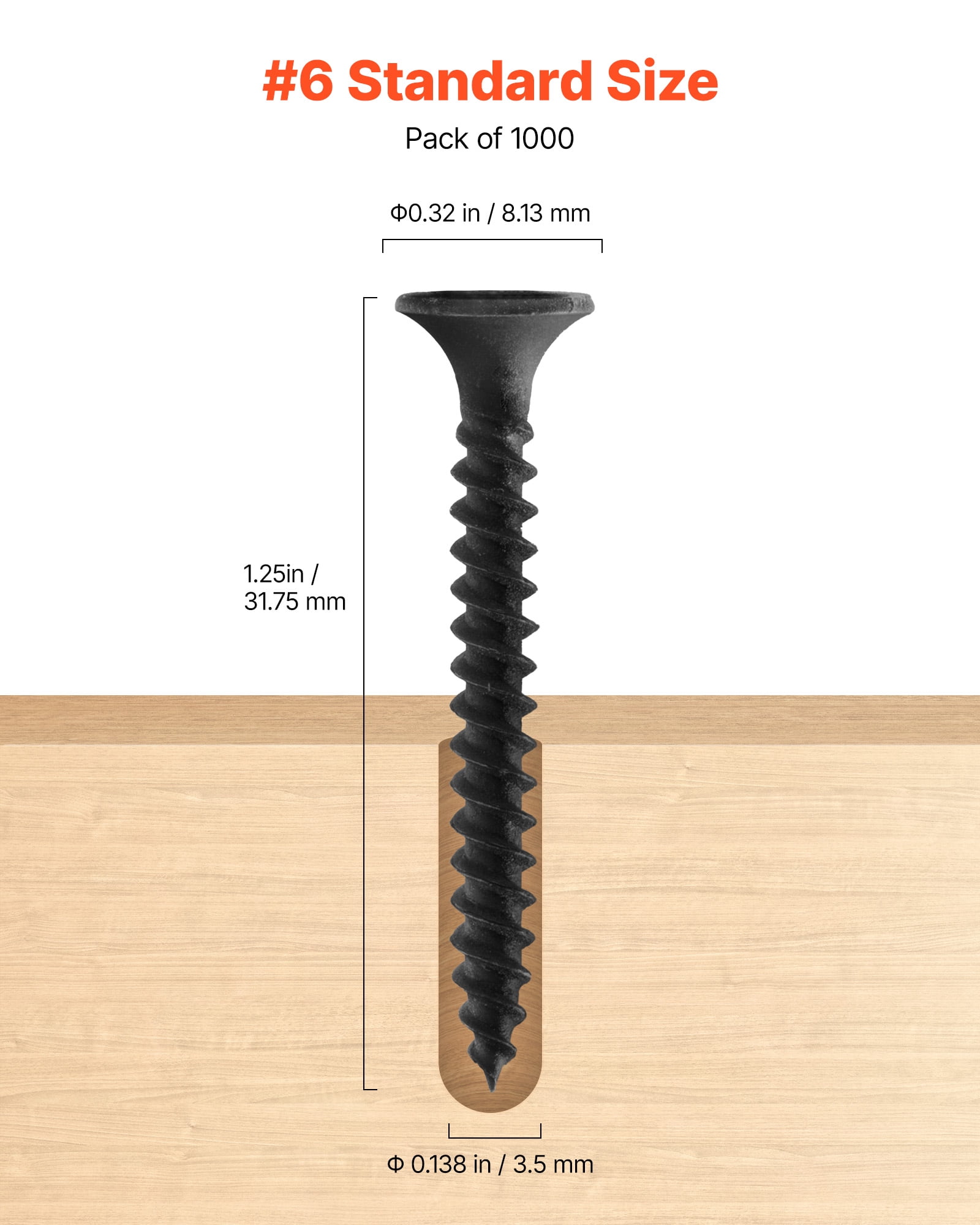 VVEOR Screws, #6 x 1-1/4 inch Length Drywall to Wood Collated Screw, All Purpose High-Hardness Alloy Steel Self Drilling Drywall Screws, for Home DIY, Space Renovation(1000 per Box)