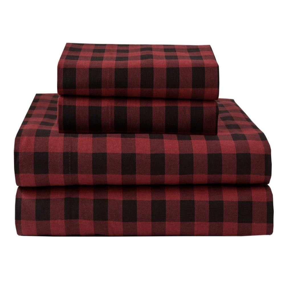 Elite Home Products, Winter Nights Cotton Flannel Sheet Set, Buffalo