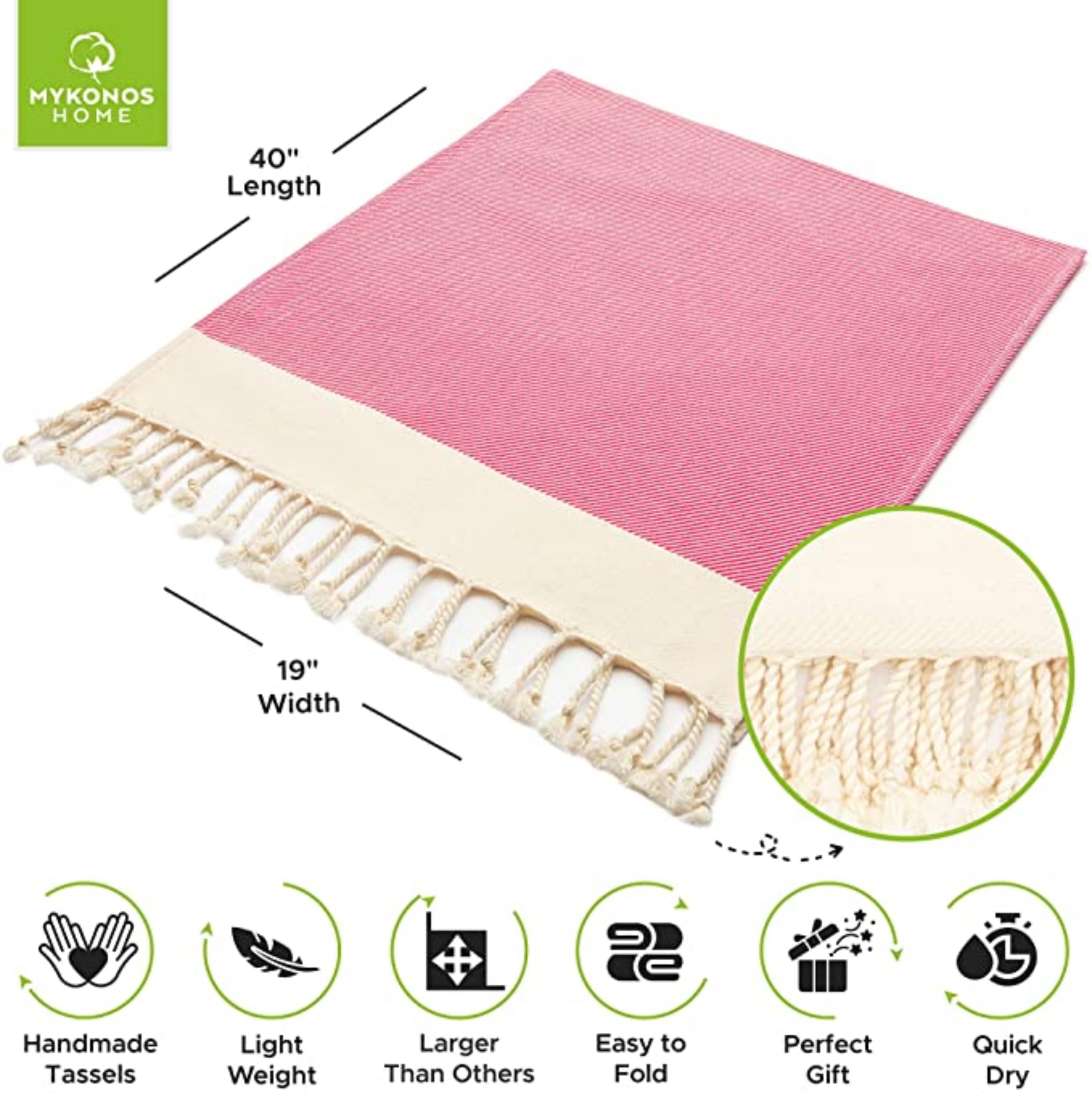 Mykonos 6-Pack Turkish Cotton Hand Towels – Fuchsia Line, 40x19 in, Soft Absorbent Decorative Bathroom Towel Set