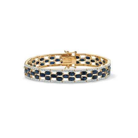 - 20.66 TCW Oval-Cut Midnight Blue Genuine Sapphire Diamond Accent 14k Gold-Plated Tennis Bracelet