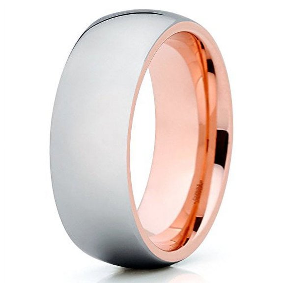 Tungsten Wedding Band Rose Gold Tungsten Ring Shiny Polish Silver Tungsten Ring Dome Men Women Comfort Fit