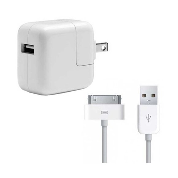 12W USB Power Wall Plug Fast Charger Adapter + 3.3Ft 30 Pin USB Data Cable Cord Compatible for iPad 1 2 3, iPod, iPhone 3G 3GS 4G 4S