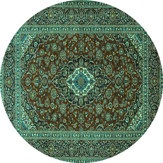 Ahgly Company Machine Washable Indoor Round Medallion Turquoise Blue Traditional Area Rugs, 7' Round