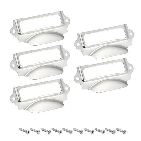- Label Holder Pull Handles Vintage Iron Silver Tone 90x41mm 5 Pcs w Screws
