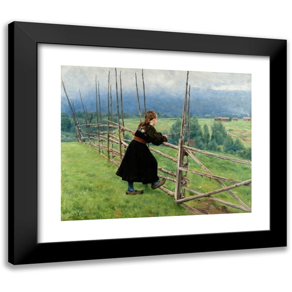 Erik Werenskiold 14x12 Black Modern Framed Museum Art Print Titled - On the Plain (1883)