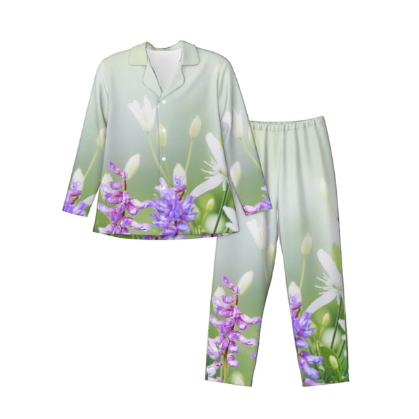 Fotbe Purple Butterfly On Wild Pijama de Hombre con Estampado de Manga Larga, Conjunto de 2 Piezas, Ropa de Dormir Suave y Cómoda con Bolsillos-XX-Large