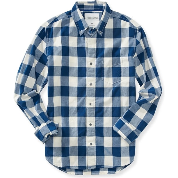 Aeropostale - Camisa casual de manga larga a cuadros para hombre, color blanco, grande Aeropostale Botones al frente