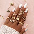 thumbnail image 2 of Conjunto de anillos de dedo de flor de rosa Bohemia para mujer, anillo de cadena de nudillos geométricos de cristal, joyería de moda femenina, 2 of 4