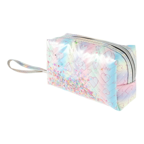 1 Pc Women Gradient Sequin Heart Makeup Bag for Travel Vacation Assorted Color PU