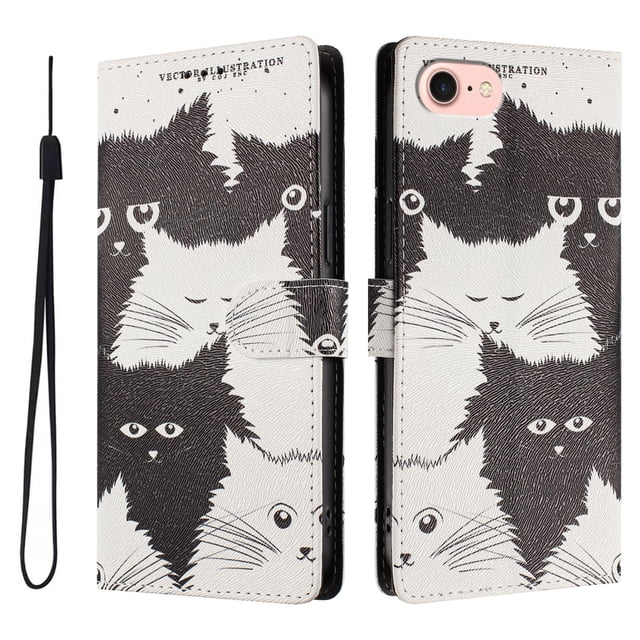 FOXDOCK Funda Tipo Cartera para iPhone 6/7/8 con Soporte y Correa – Diseño de Patrones Lindos