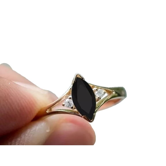 Natural Black Onyx Ring, Black Onyx Gemstone Ring, December Birthstone, Zircon Ring, Womens Ring, Gold Micron, 925 Sterling Silver, Cocktail Ring, Dainty Minimalist Stacking jewelry, Anniversary Ring
