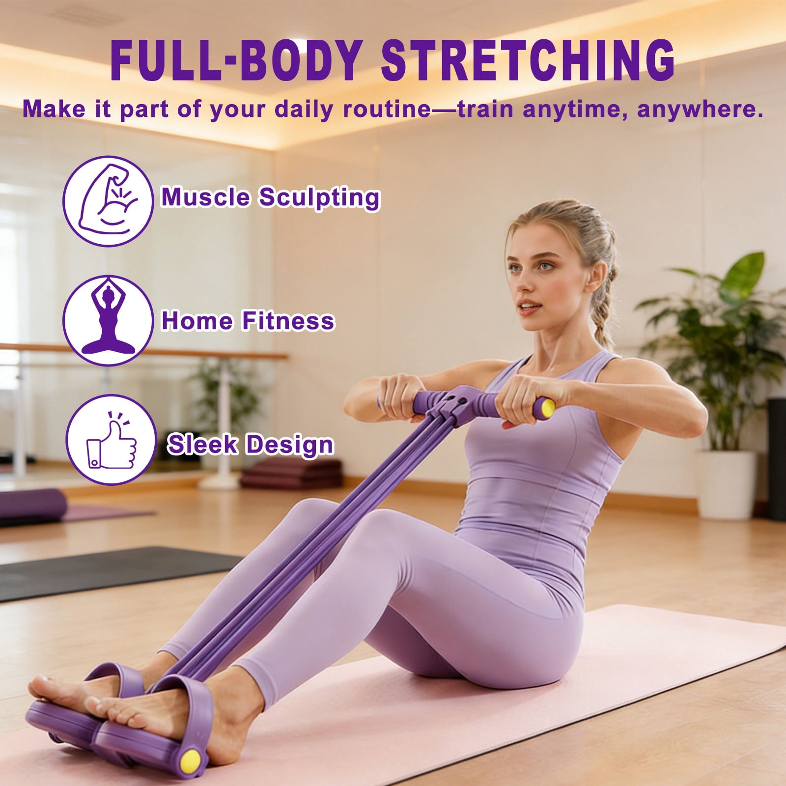 Pedal Resistance Band 6-Tube with Handles, Natural Rubber Full Body Workout.(Pink)