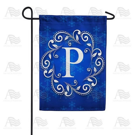 America Forever Winter Monogram Letter P Garden Flag Vertical Double Sided 12.5 x 18 inches Snowflakes in Winter Holiday Seasonal Decor for Outdoor, Yard, Porch Decoration, Blue Garden Flag
