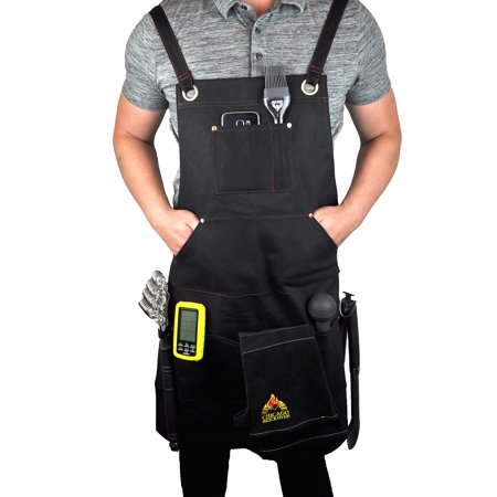 Black Welding BBQ Cooking Apron with Heavy Duty Waxed Canvas - Adjustable Sizing